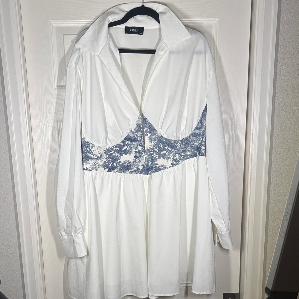 Cider White and Blue Corset Dress